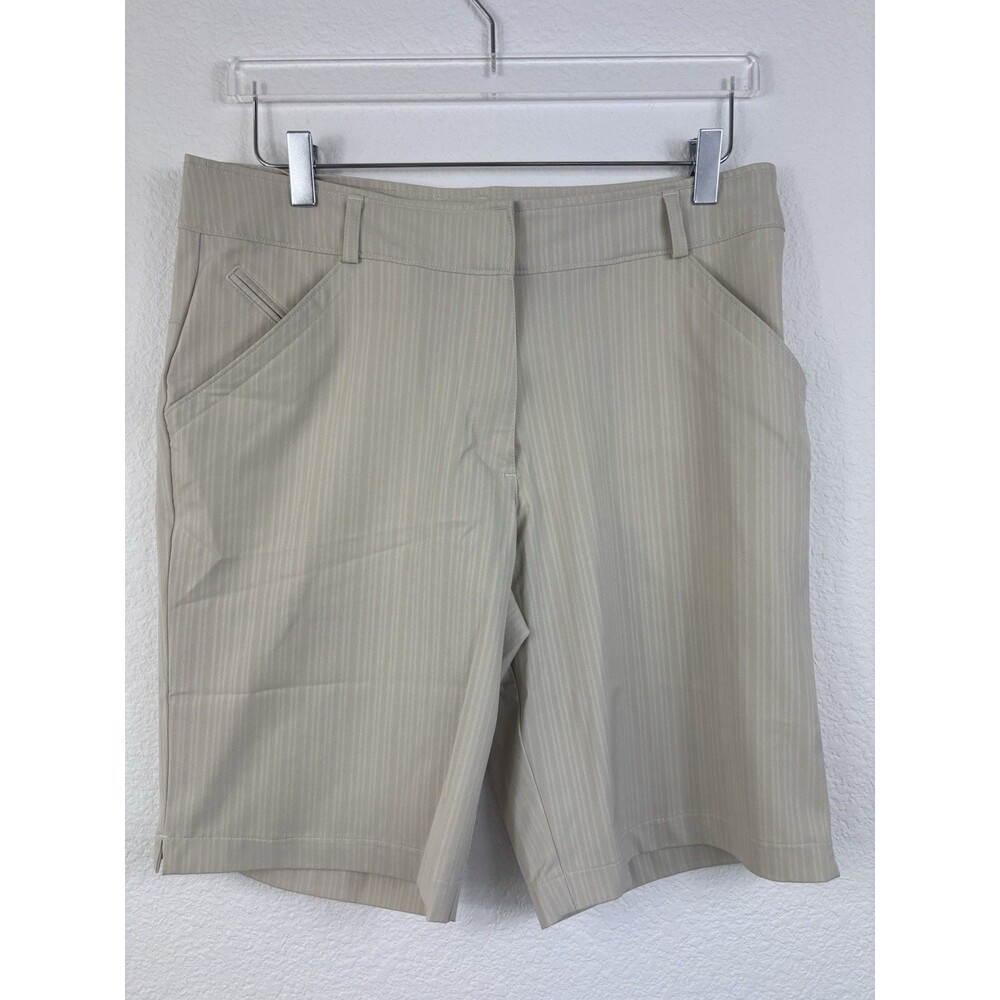 Nike Golf Women’s Shorts 10 Beige Khaki Stretch Pinstriped Bermuda Dri-fit Dry - Picture 1 of 14